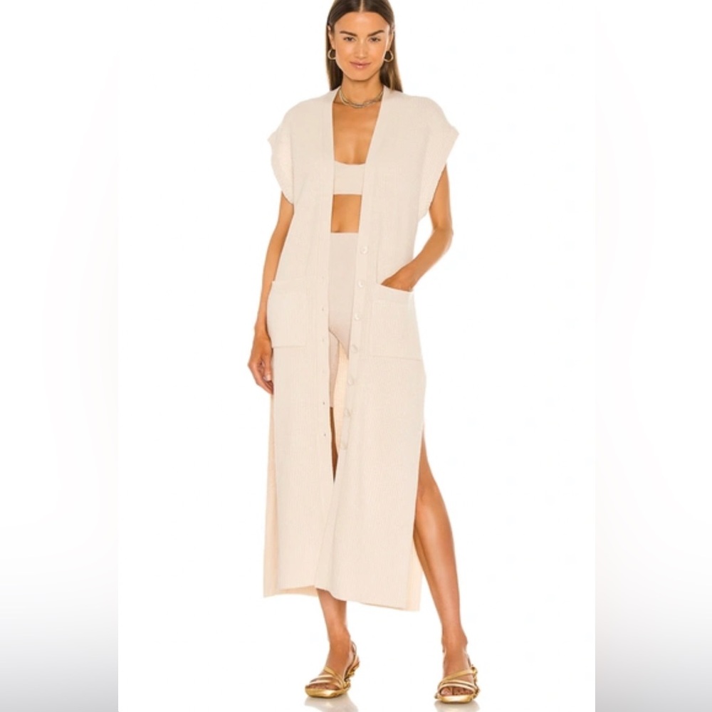 JONATHAN SIMKHAI Selma Rib Knit‎ Longline V-neck Vest
